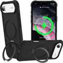 Designed for iPhone 17 Air Case with Magnetic Stand [Military Drop Protection][Compatible with Magnet] Shockproof 17 Air Phone Case with Ring Holder, Black