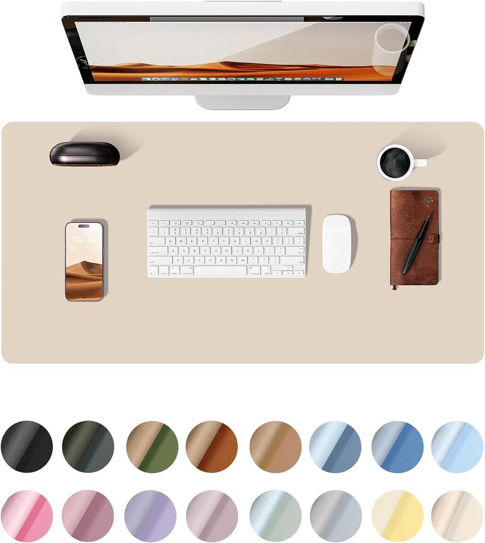 YSAGi Leather Desk Pad Protector, Large Mouse Pad, Non-Slip PU Leather Desk Blotter, Waterproof Writing Pad for Office and Home (31.5" x 15.8", Eggshell)