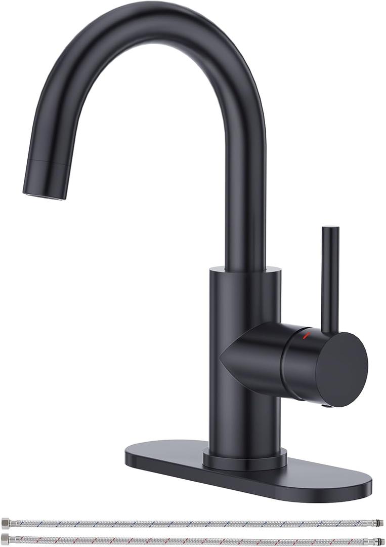 CREA Black Bathroom Faucet 1 Hole Single Handle Bar Sink Faucets High Arc 360° Swivel Stainless Steel Small Kitchen Faucet for Mini Pre Sink Outdoor RV Marine Vanity Faucet 3 Hole Deck Plate