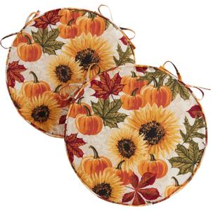 Outdoor 18-inch Round Reversible Seat Cushion, Sunflower, 2-Pack