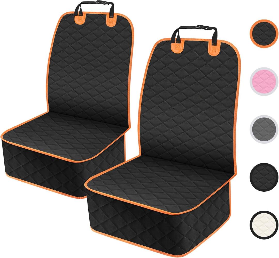 2 Pack Front Dog Seat Cover, Waterproof Car Seat Covers for Dogs Nonslip Scratch-Proof Dog Seat Cover Front Seat Cover for SUV, Trucks & Cars - S, Black/Orange