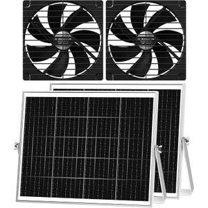 7.1" Solar Greenhouse Fan 2 Pack, 25W x 2 Large Solar Powered Intake and Exhaust Fan Outdoor Waterproof, 16.5 ft Cord, Strong Airflow for Chicken Coop Shed Cabin Circulation and Ventilation