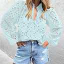 BETTE BOUTIK Women's Long Short Sleeve Tops 2025 Dressy Casual Button Hollow Out Lace Embroidered Blouses Shirts (M)