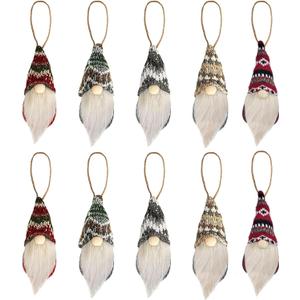 Christmas Gnomes Ornaments, 10 Pieces Handmade Swedish Plush Elf Doll Tree Hanging Gnome Christmas Decorations for Holiday Decor