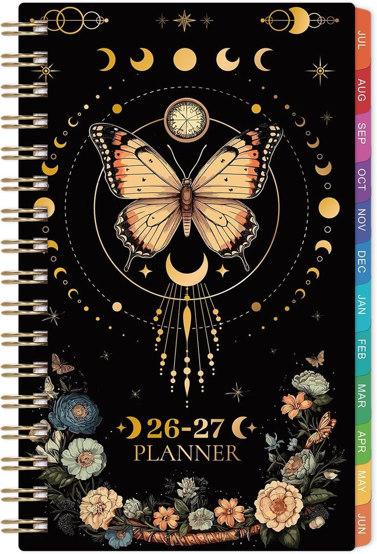 Pocket Calendar 2026-2027 - Pocket Planner 2026-2027 for Purse, Jul.2026 - Jun.2027, 4.1''  6.8'', Weekly Monthly Planner with Colorful Month Tabs, Strong Twin-wire Binding, Small Daily Academic Calendar - Butterfly