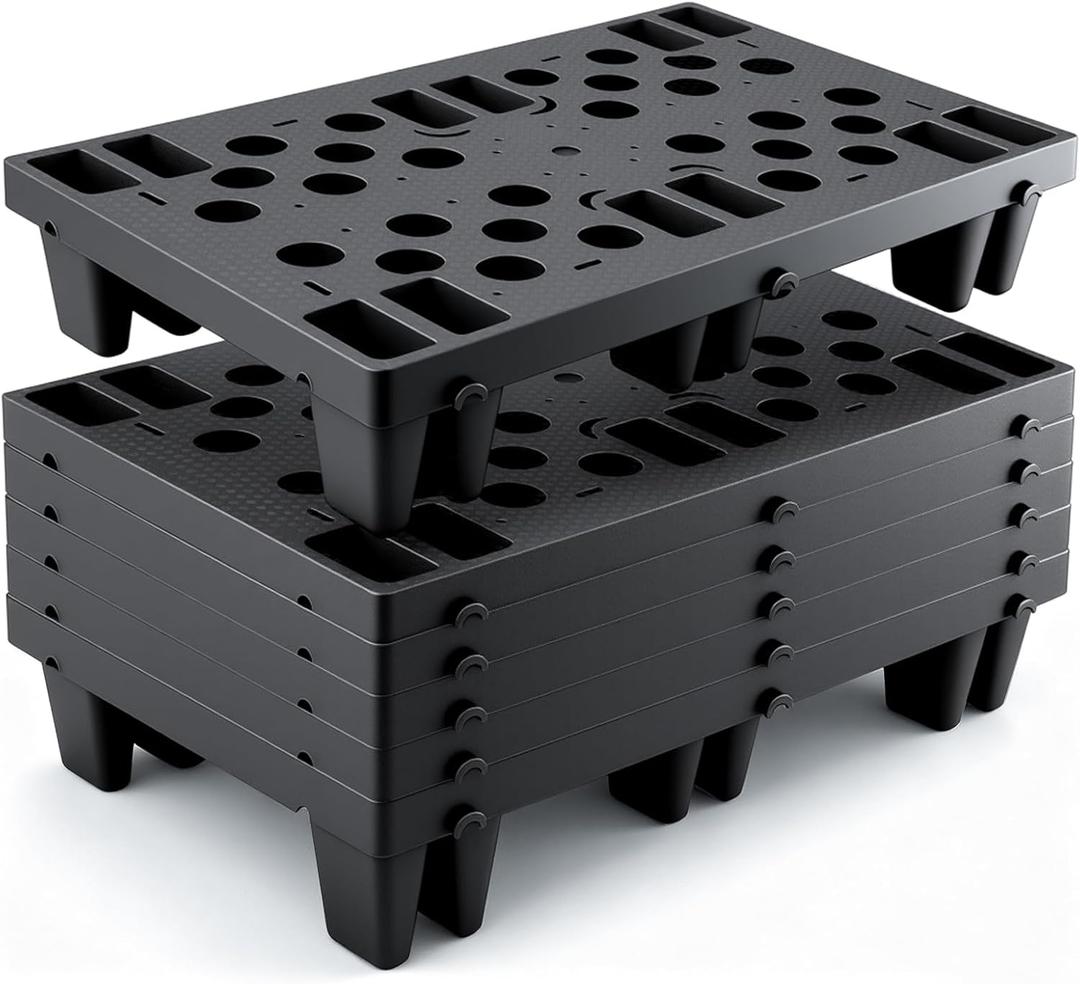 Plastic Pallets, 6pcs Black Lightweight Nestable Polyethylene Pallets, Moisture-Proof Floor Pallets, Mini Spliceable Plastic pallets for Basement Storage Kitchen Garages L 19.7" x W 11.8"x H 3.9"
