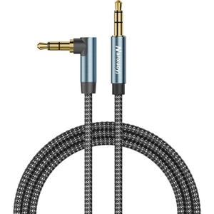 aux Cord 20ft/6M, 3.5mm Stereo Audio Cable, 90 Degree Aux Cable Aux 3.5mm Male to Male Right Angle TRS Cable Compatible for Headphone,Tablets, Speakers, 24K Gold Plated