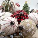 12PCS Burlap Christmas Ornaments, Rustic Jute Wrapped Balls 3.15", Snowflake Embroidered & Plaid Pattern Farmhouse Ornaments for Christmas Tree