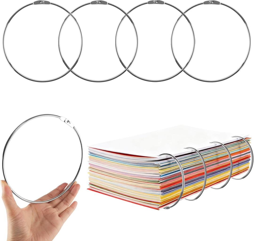 ATROPOS 4 Pack 6 Inch Loose Leaf Binder Rings, Nickel Plated Book Rings for Index Cards, Keychains, DIY Crafts, Office, School,Home