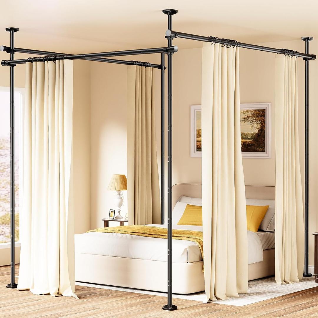 BONPALLY Room Divider Curtain Rod for Wide Space Room Separation, 28-171inch(W) 4-10ft(H) Adjustable No Drilling Tension Curtain Rods, Heavy Duty Temporary Privacy Wall Divider, Black