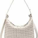NEWBELLA Woven Purse for Women, Top-handle Shoulder Bag with Zipper, Summer Fashion (Cream, Small)