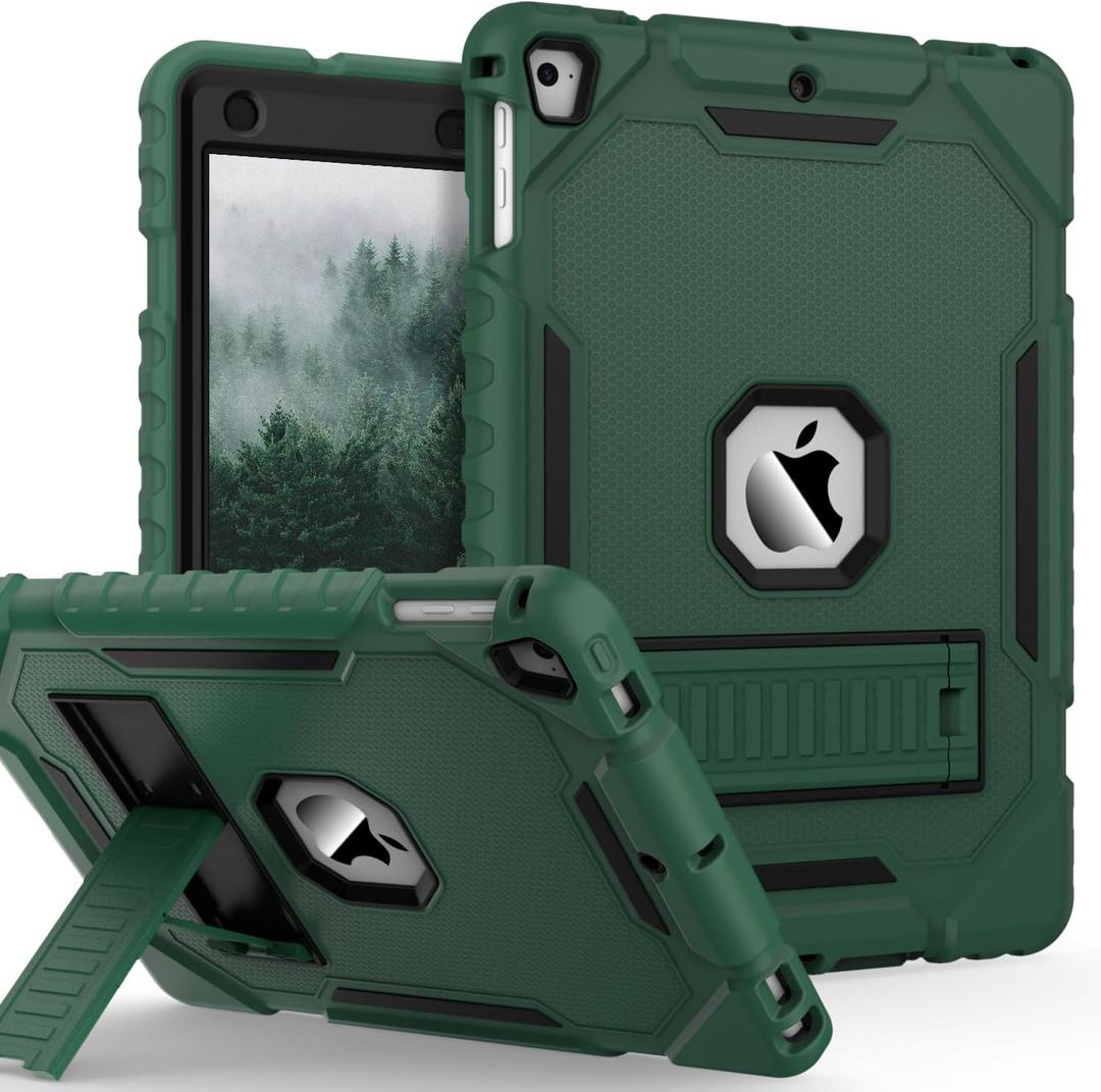 9.7" Case for iPad 6th/5th Generation 2018/2017, for iPad Air 2 / Air 1st / Pro 9.7, Heavy Duty Shockproof Protective 9.7 Inch Cover with Built-in Stand for i Pad 6 5 Gen(Deep Green)