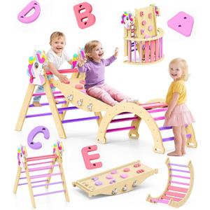 Pikler Triangle Set, 11-in-1 Montessori Climbing Toy for Toddlers, Foldable Wooden Indoor Jungle Gym & Playground Climber for Learning and Motor Skills (18 Months7 Years), Height: 1.8 meters
