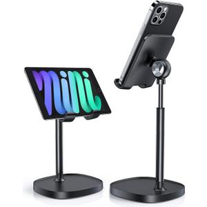 LISEN Cell Phone Stand Phone Holder for Desk Office Decor, Office Desk Accessories Gifts Women PC Gaming Essentials iPhone Stand Gadgets Men Fit OtterBox Case Switch iPad Air Tablet 4-10 in (BLACK)