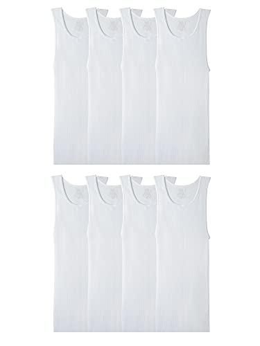 Fruit Of The Loom Mens Sleeveless Tank A-shirt, Tag Free & Moisture Wicking, Ribbed Stretch Fabric Undershirt, 8 Pack - White, Small