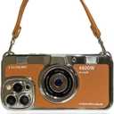 3D Vintage Camera Phone Case with Hand Strap - Unique Cool Silicone PC Shockproof Crossbody Protective Case for iPhone 13-Brown