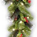 National Tree Company 9 ft Pre-Lit Crestwood Spruce Artificial Christmas Garland, Christmas Decoration with Glitter, Pinecones, Red Berries, 50 Clear Lights, 180 Tips, Green