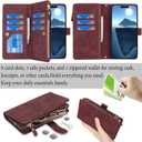 SailorTech for iPhone 16 Pro Max with Wallet Phone Case, Design for iPhone 16 Pro Max Card Holder Zipper Cash Slot Lanyard Flip Leather Cover-Red