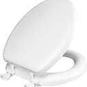 Mayfair Padded Toilet Seat, Cushioned Soft Vinyl over Wood Core Seat, Secure Hinges, Easy Clean, Made in USA, Elongated, White