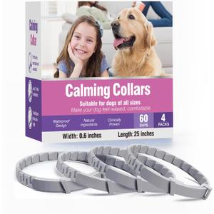 Calming Collar for Dogs 4 Packs Dog Pheromone Calm Collars Relief Anxiety Stress Separation Lasts 60 Days Relieve Bad Behavior 25 Inches Size Flexible Adjustable for All Small Medium and Large Dog (Grey)