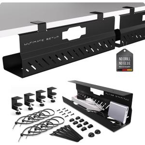 Under Desk Cable Management Tray no Drill  Wire Management - Cord Organizer  Huge Load Capacity  Under Desk Cable Tray no Drill (Black, 2 Pieces Set)