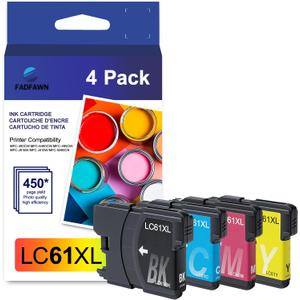 LC61XL High Yield Ink Cartridges (Black/Color, Pack of 4) Replacement for Brother LC61XL LC65 LC61BK LC61C LC61M LC61Y Ink Cartridge use with MFC-490CW MFC-495CW MFC-6490CW MFC-6890CDW Printer