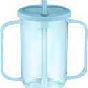 Sliner Adult Sippy Cups for Elderly 12 oz Straw Sippy Cups with 2 Handles No Spill for Adults Spill Proof Dysphagia Cup for Disabled Patients(Blue)