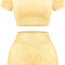 OLCHEE Womens Workout Sets 2 Piece - Seamless Acid Wash Yoga Outfits Shorts and Crop Top Matching Gym Athletic Clothing Set (Medium)