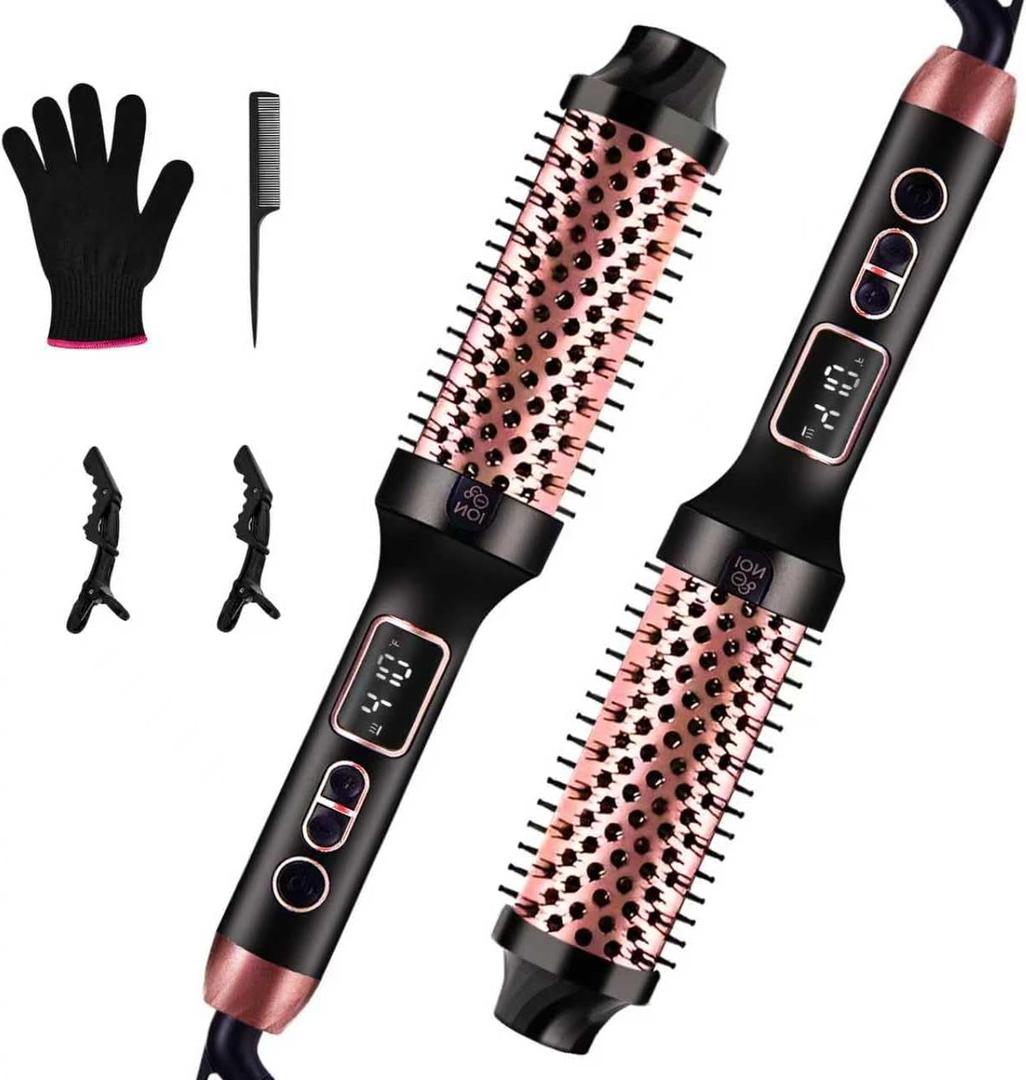 Upgraded Infrared Bounce Brush, Heated Thermal Round Brush with 5 Heat Settings & LED Display, 1.5 Inch lonic for Hair Straightener & Curling Wand, Dual Voltage, Blowout Look, Gifts for Women