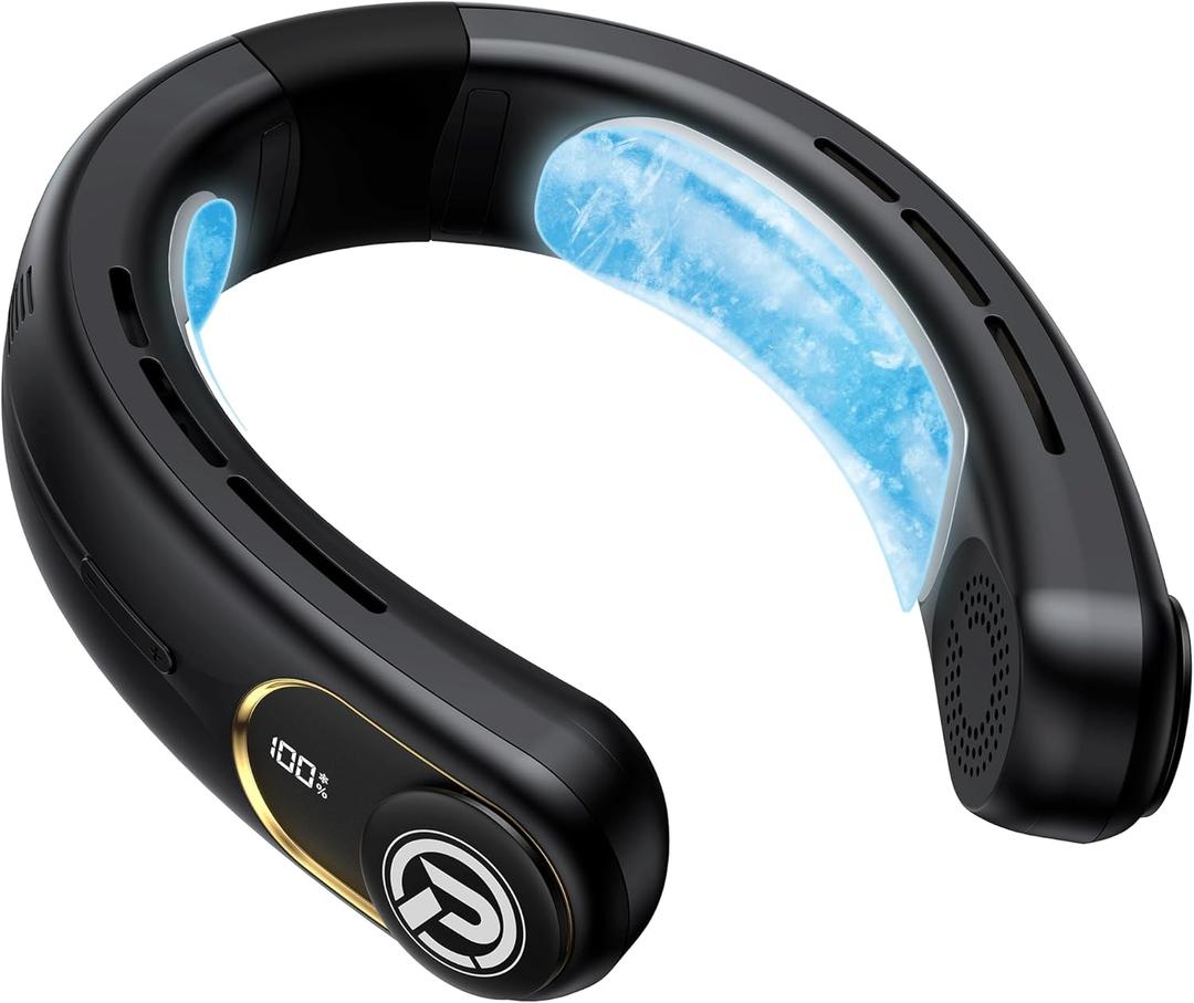 COMLIFE Neck Air Conditioner, 3-Speed Portable Neck Fan with Ice Cooler, 5000mAh Rechargeable Battery Operated Personal Air Conditioner, Hands-Free Bladeless Neck Fan for Sports Travel Outdoor Indoor (Black)