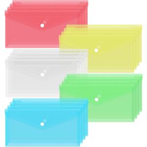 PetsHome Plastic Envelopes 20 Pack Clear Poly Envelopes File Folders, 9.96 x 5.12 inch Bill Bags for Office, School-5 Colors