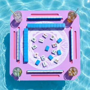Floating Mahjong Table for Pool, Double Sided Floating Game Table with Cup Holders, for Mahjong Poker Card Games, Floating Mahjong Board for Hot Tub Lake Beach, Adults Summer Party (Purple), 31.5 inches x 31.5 inches