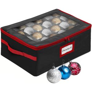 HOLDN STORAGE Christmas Ornament Storage Box with Dividers - Fits 48-3 Ornaments, 2 Removable Trays, Durable & Space-Saving, Clear Top Lid, Fits Underbed, Charcoal (Black)
