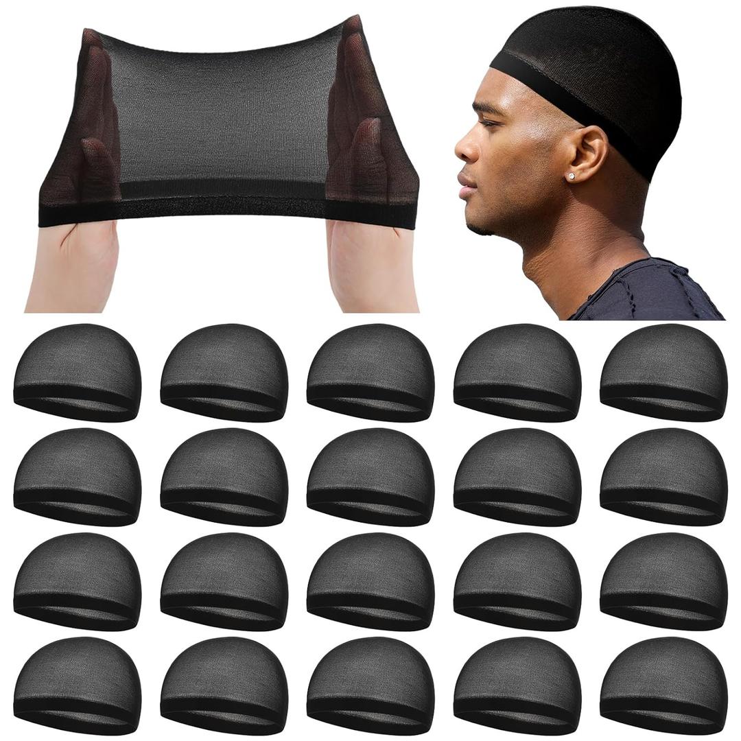 Ramede 20 Pcs Stocking Wave Cap for Men Adult Stretchy Nylon Skull Wave Lightweight Beanie Caps Waves for Man Women (Black)