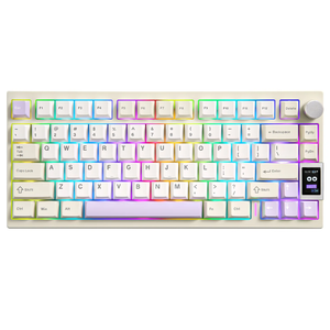 YUNZII AL80 Wireless Mechanical Keyboard,Full Aluminum CNC, Smart LCD Display,Hot Swappable Gasket Mount 75% Layout with Knob,BT/2.4G/USB-C,QMK/VIA Support for Win/Mac (Beige, Gateron Zero Switch)