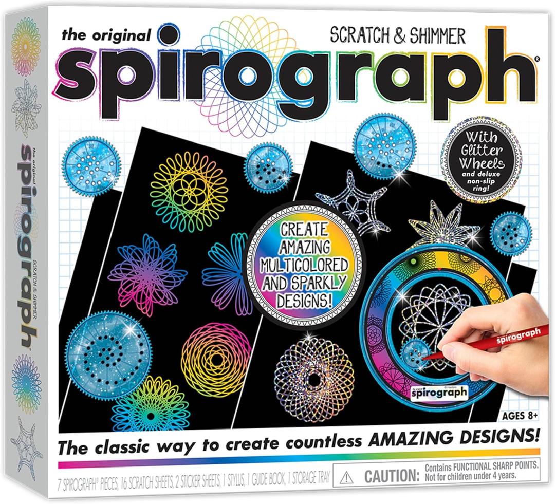 Spirograph Scratch & Shimmer  Arts and Crafts, Kids Toys, Art Supplies, Craft Supplies, Drawing Kit, Spiral Art, Classic Gear Design Kit, Magic Scratch Paper, Pen, Design Sheet Included, Ages 8+