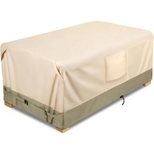 COSFLY Heavy-Duty Waterproof Patio Furniture Cover for Outdoor Table and Chairs Set - Fits 74L x 47W inch, 600D Oxford Fabric Ultimate Weatherproof Rectangular Cover with Adjustable Straps (Beige)