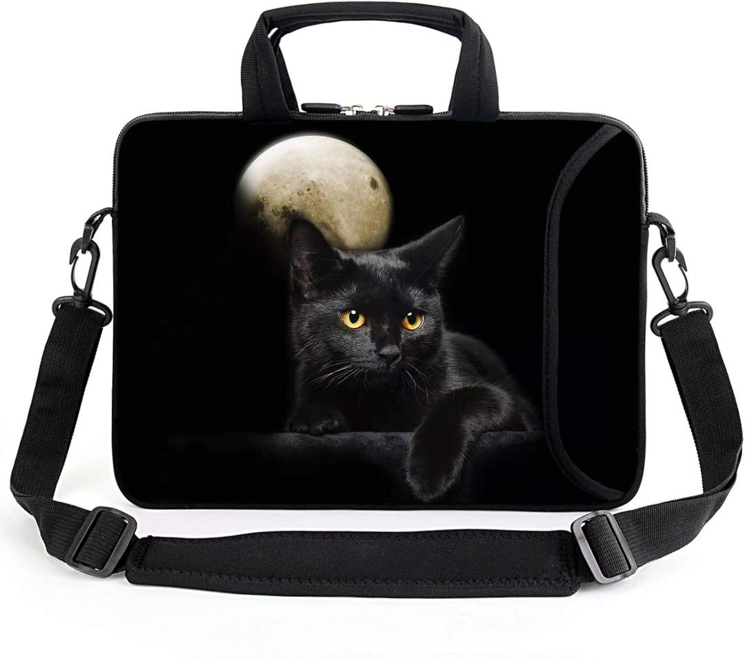 Amary 13" 13.3" Laptop Sleeve Chromebook Case Adjustable Shoulder Strap With Handle Accessory Pocket (Cat)