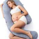Momcozy Pregnancy Pillow with Cooling Cover, Dreamlign U Pro Maternity Pillow with Adjustable Leg Pillow  Support for Back, HIPS, Belly, Legs for Pregnant Women, 5072 Inch Full Body Pillow, Grey
