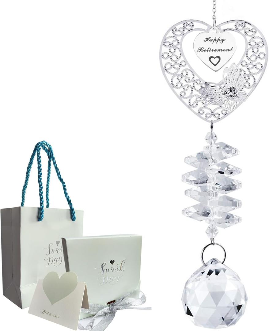 Retirement Gifts for Women, Happy Retirement Gifts for Coworker, Boss, Friends, Window Suncatcher with Gift Box, Gift Bag and Blank Card, Silver Color Retirement Gifts for Women, Happy Retirement Gifts for Coworker, Boss, Friends, Window Suncatcher with Gift Box, Gift Bag and Blank Card, Silver Color