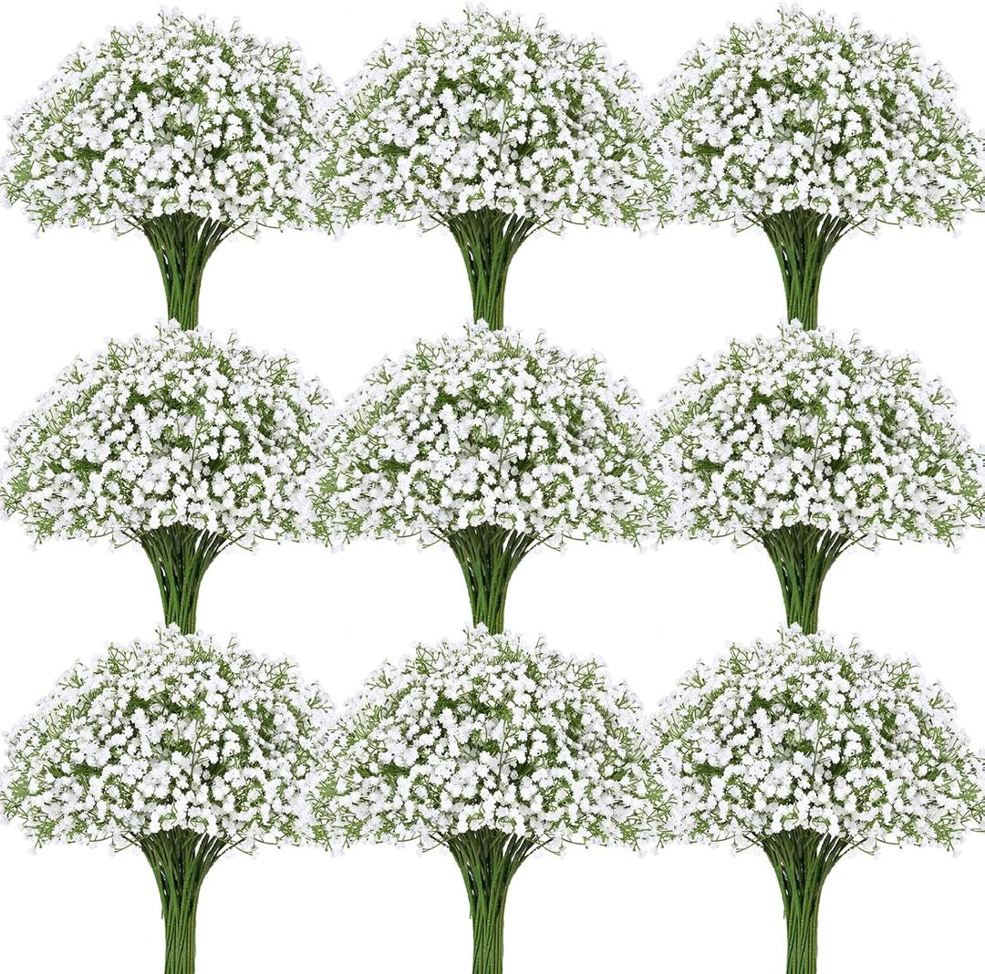 50 Pcs Babys Breath Artificial Flowers, Baby Breath Flowers Artificial Bulk, Real Touch White Fake Flowers, Faux Babies Breath Gypsophila for Wedding Home Decor Floral Arrangement