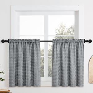 Home Queen Water Resistant Bathroom Window Curtains, Waffle Textured Half Tier Curtains for Kitchen, 28 W X 36 L Inches, Charcoal