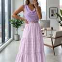 BLENCOT Women's Long Skirt Boho Crochet Lace Tiered High Waisted Cotton A-Line Flowy Maxi Skirt (Purple, S)
