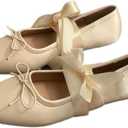 COVOYYAR Women Lace Up Ankle Strap Ballet Flats Shoes Floral Dressy Flats (8, Beige)