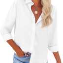 siliteelon Button Down Shirts for Women Dress Shirts Long Sleeve Wrinkle-Free Blouse Casual Solid Office Work Tunic Top (Large, All White)