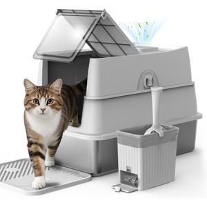 Stainless Steel Litter Box with Lid | XL Enclosed Covered Cat Litter Box