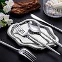 SUT 150PCS Silver Plastic Silverware, Disposable Utensils, Includes 50 Knives, Forks and Spoons, Hammered Silverware Set, Silver Cutlery. Plastic Silverware Heavy Duty for Party/Wedding