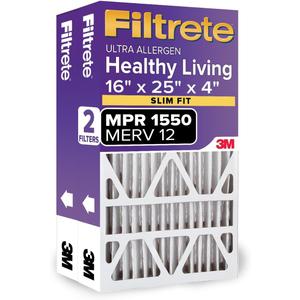 Filtrete 16x25x4(SlimFit), AC Furnace Air Filter, MPR 1550 DP, Healthy Living Ultra Allergen Deep Pleat, 2-Pack, Fits Lennox & Honeywell Devices (exact dimensions 15.5 x 24.5 x 3.75)