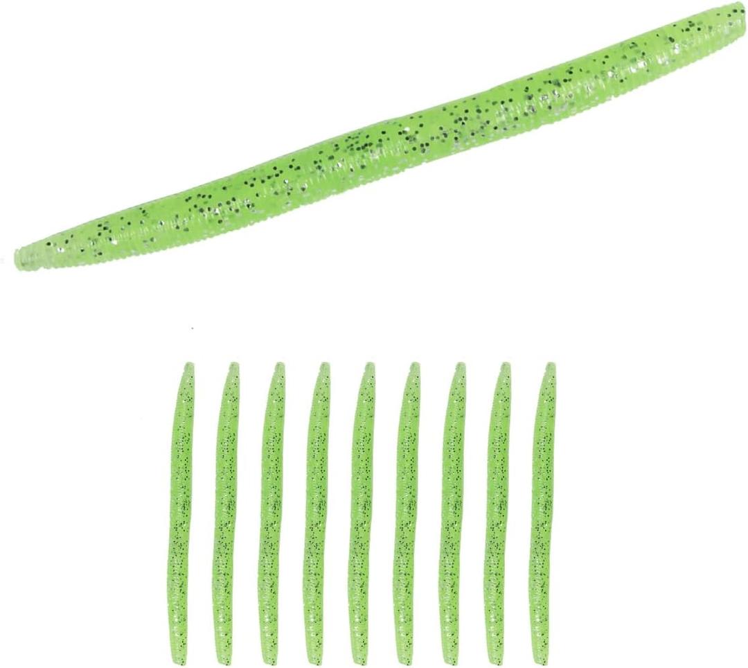 Worm Soft Plastic Bait for Wacky Rig Fishing Lures 10pcs, 5inch (light green)