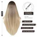 PARK YUN 28 Inch Long Straight Wig with Bangs for Women Ash Brown to Platinum Blonde Ombre Synthetic Wig Natural Layered Hair for Daily Use & Cosplay